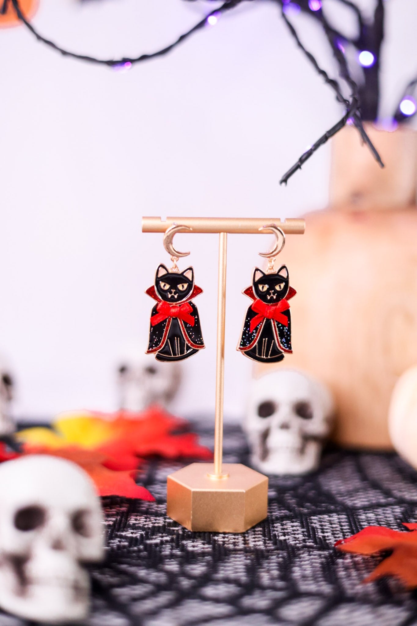 Vampire Cat Earrings - Whiskey Skies - PERIWINKLE BY BARLOW