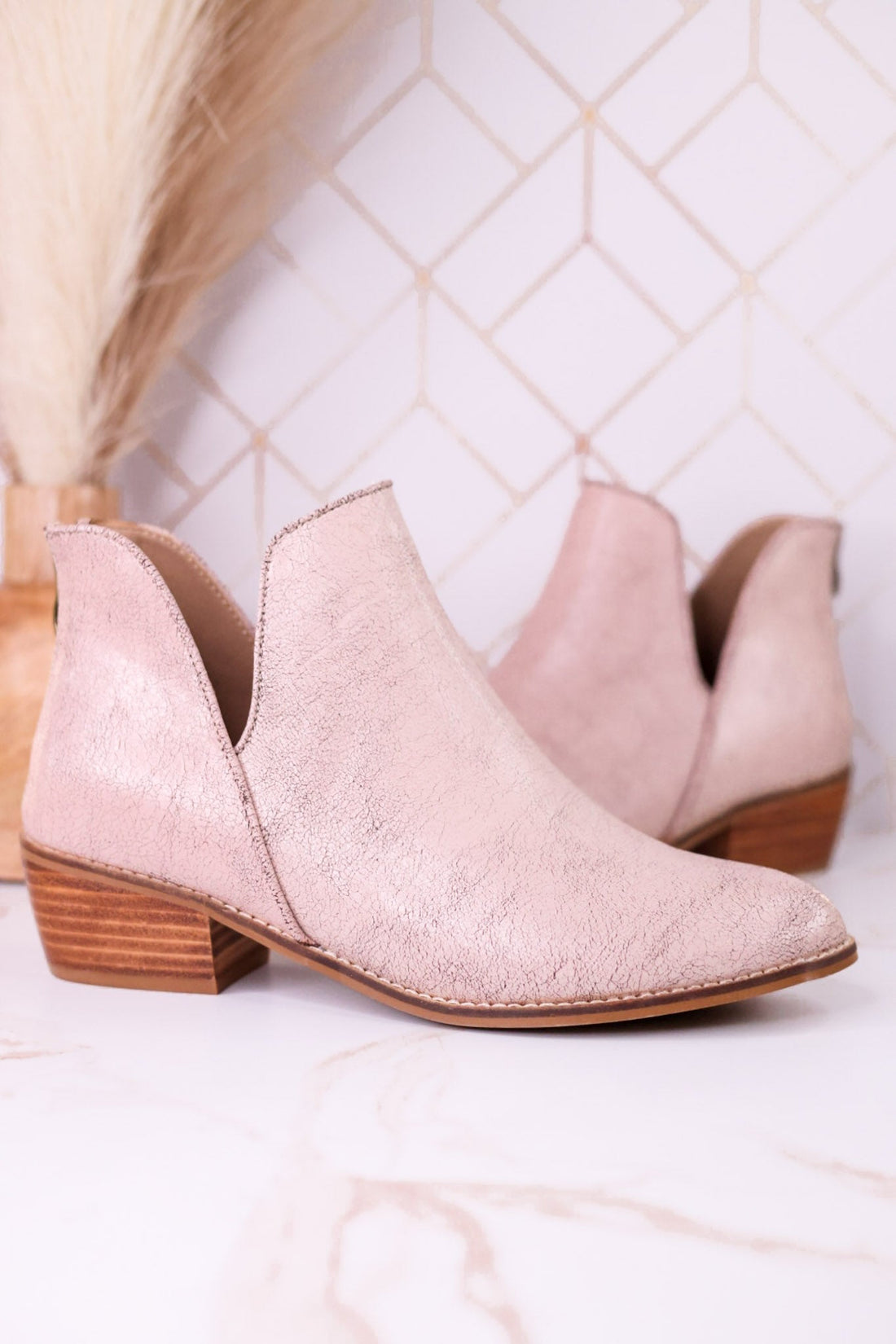 "Vanish" Beige Crackle Western Booties - Whiskey Skies - CORKYS FOOTWEAR