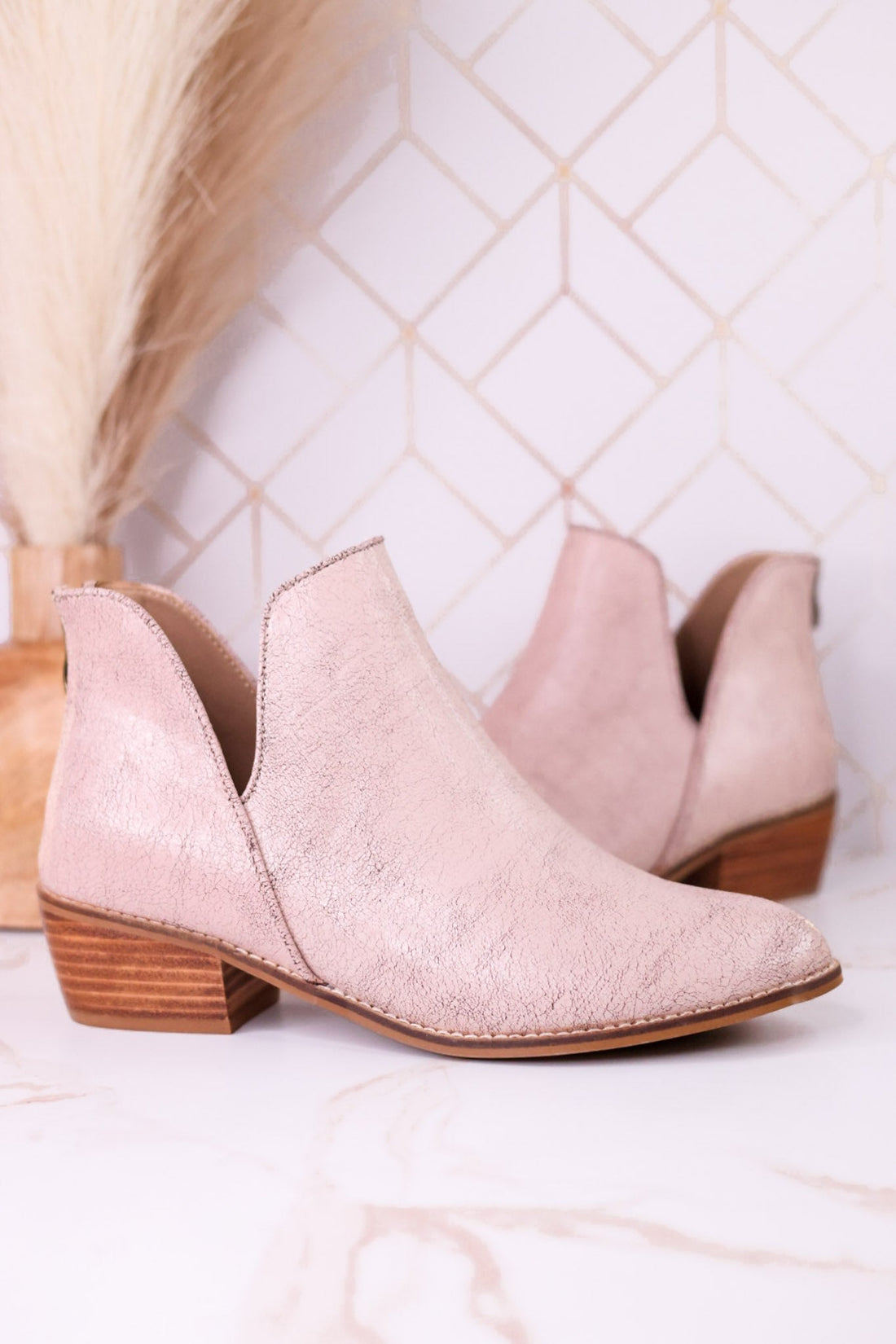 "Vanish" Beige Crackle Western Booties - Whiskey Skies - CORKYS FOOTWEAR