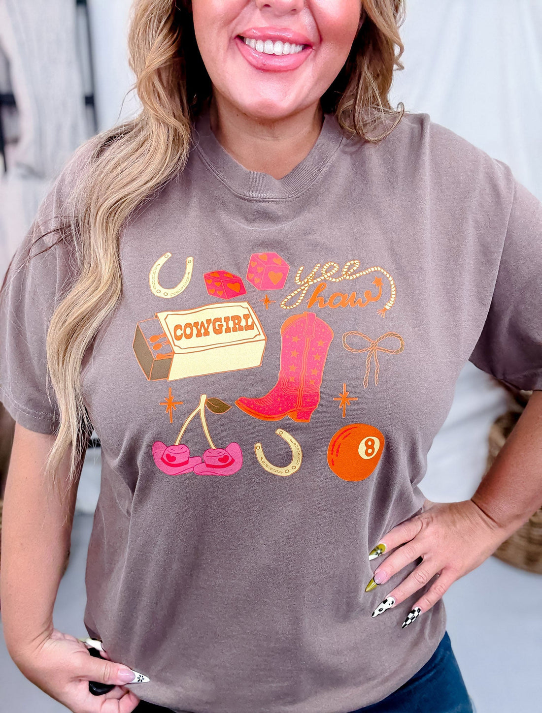 Vegas Cowgirl Vibes Graphic T-Shirt - Whiskey Skies - THE LATTIMORE CLAIM