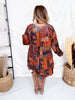 Velvet Patchwork Paisley Dress With Ruffled Hemline - Whiskey Skies - EASEL