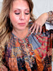 Velvet Patchwork Paisley Dress With Ruffled Hemline - Whiskey Skies - EASEL