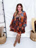 Velvet Patchwork Paisley Dress With Ruffled Hemline - Whiskey Skies - EASEL