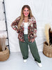Velvet Textured Floral Print Button Down Blouse - Whiskey Skies - SEW IN LOVE