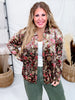 Velvet Textured Floral Print Button Down Blouse - Whiskey Skies - SEW IN LOVE