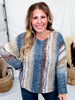 Vertical Striped Boat Neck Sweater In Navy - Whiskey Skies - ADORA