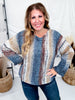 Vertical Striped Boat Neck Sweater In Navy - Whiskey Skies - ADORA