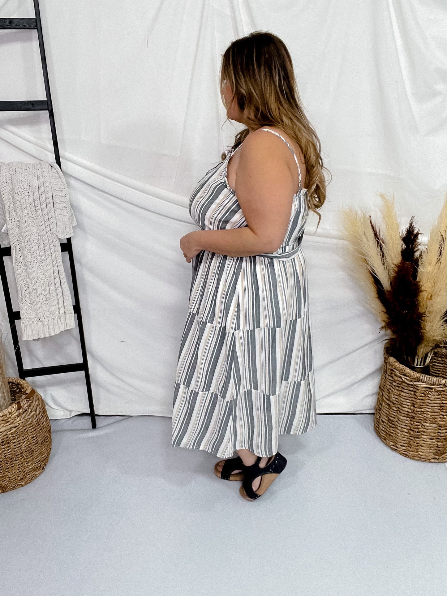 Vertical Stripped Tank Dress W/ Buttons - Whiskey Skies - ANDREE BY UNIT