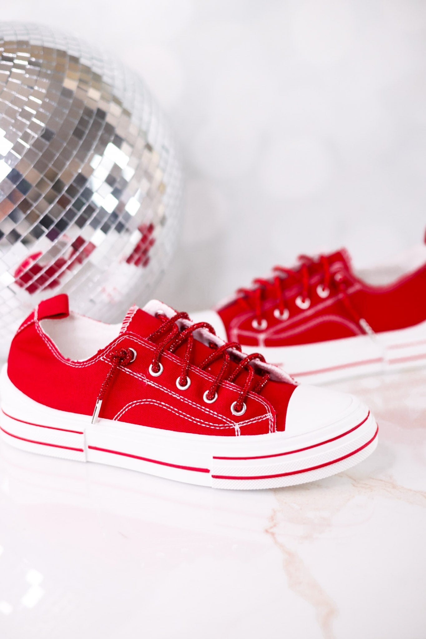Very G Red Sneakers W/ Red Sparkly Laces - Whiskey Skies - VERY G