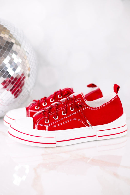 Very G Red Sneakers W/ Red Sparkly Laces - Whiskey Skies - VERY G