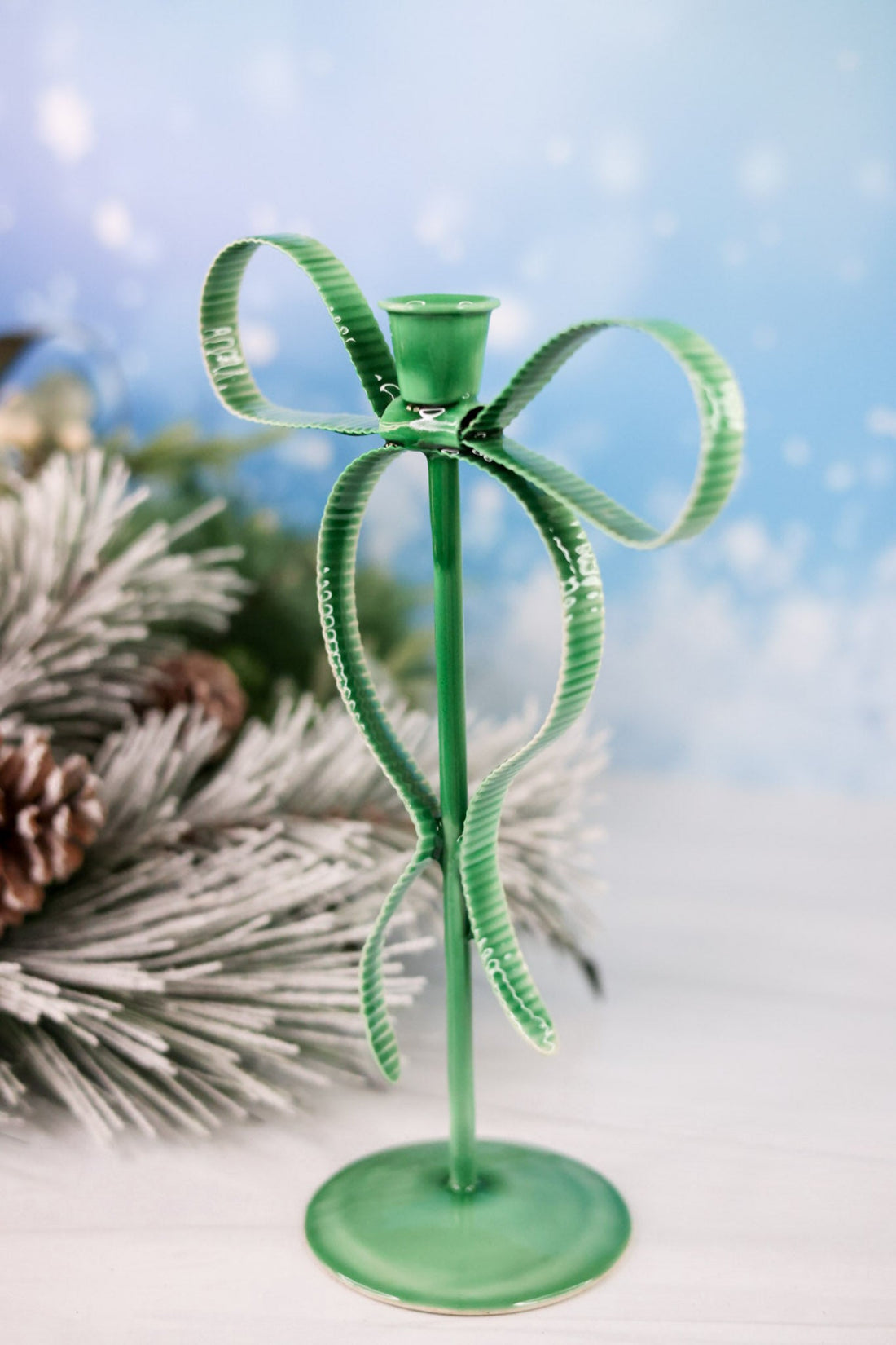 Very Merry Large Bow Taper Holder Green - Whiskey Skies - TAG