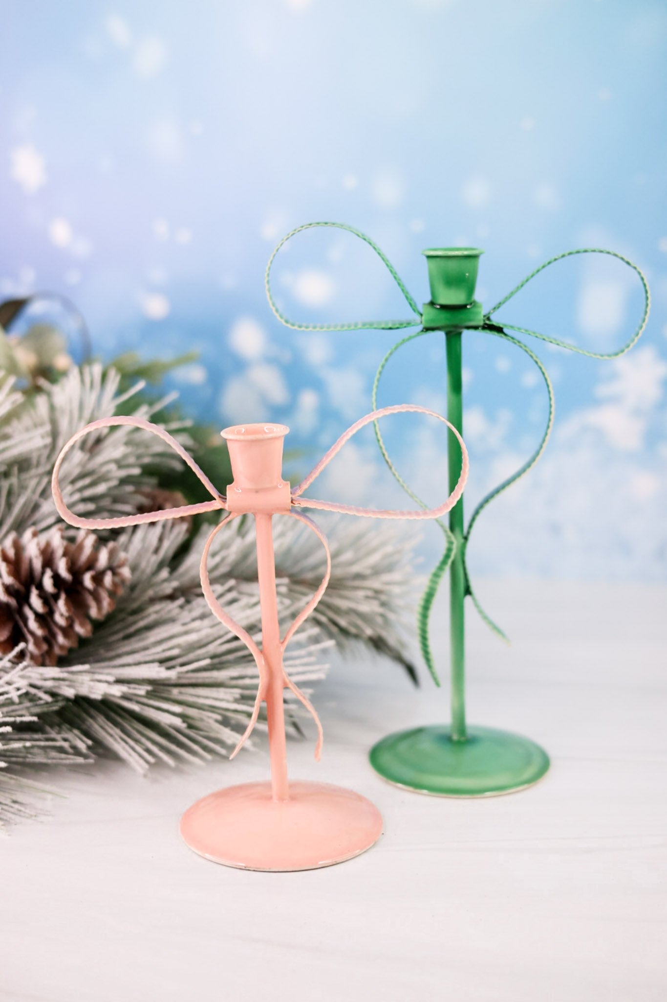 Very Merry Large Bow Taper Holder Green - Whiskey Skies - TAG