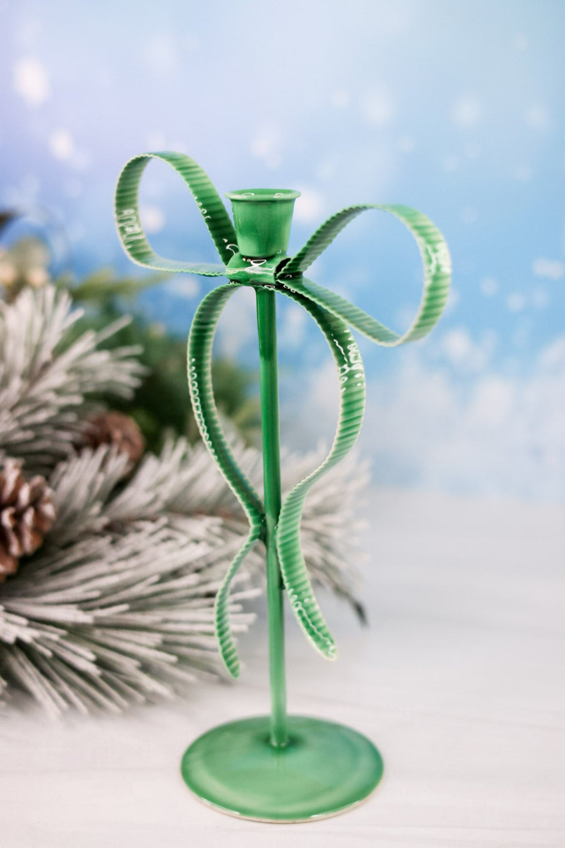 Very Merry Large Bow Taper Holder Green - Whiskey Skies - TAG