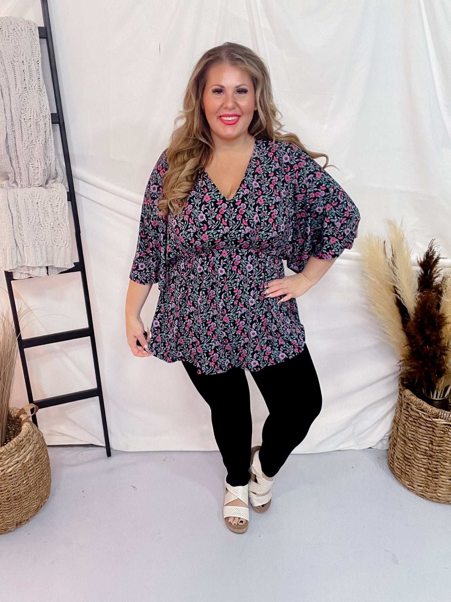 Vibrant Floral Dolman Sleeve Dreamer Top - Whiskey Skies - DEAR SCARLETT