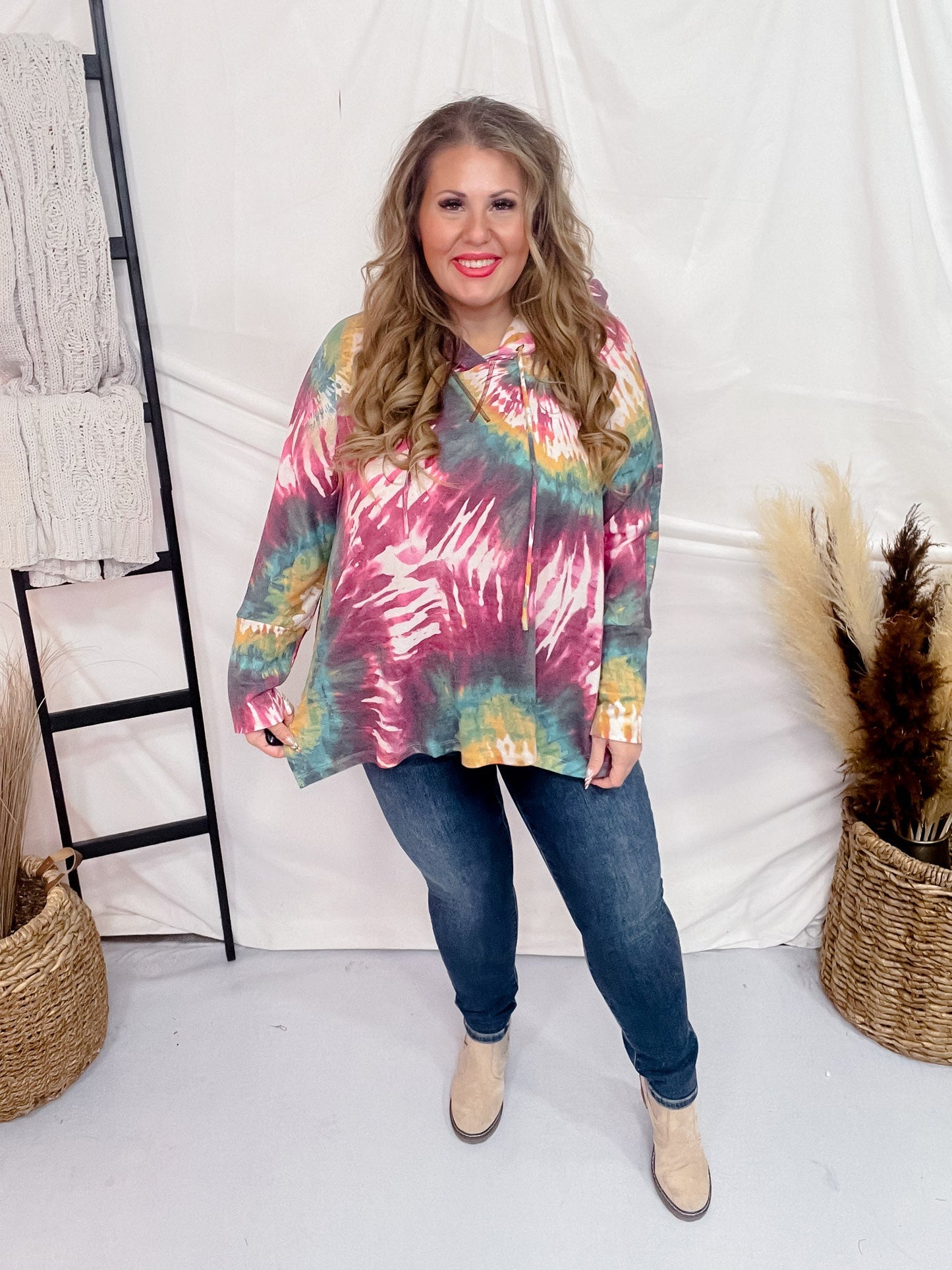 Vibrant Tie Dye Lightweight Hoodie - Whiskey Skies - DEAR SCARLETT