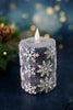 Vintage Blue 4" Snowflake LED Pillar Candle - Whiskey Skies - WT COLLECTION
