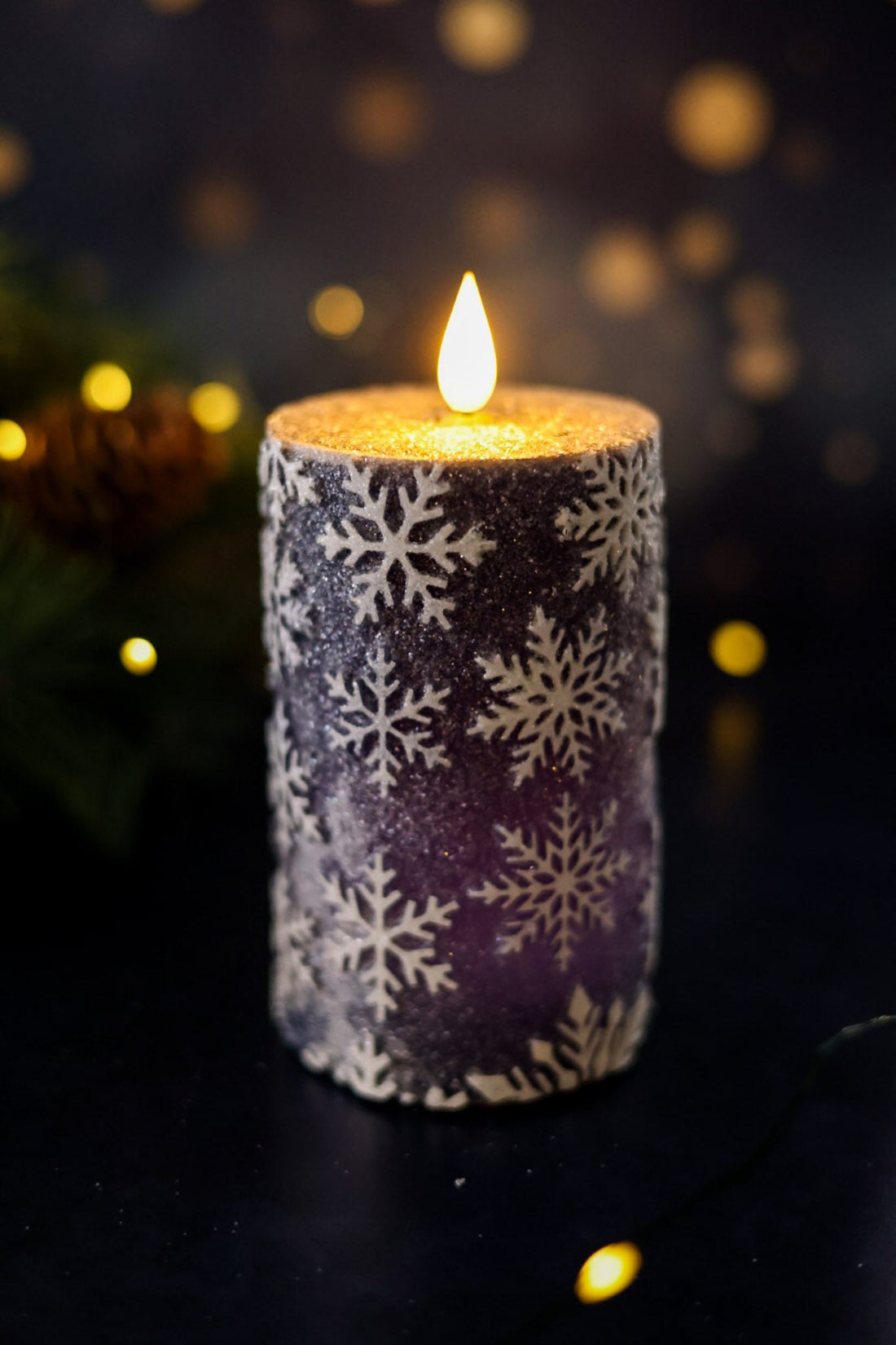 Vintage Blue 5" Snowflake LED Pillar Candle - Whiskey Skies - WT COLLECTION