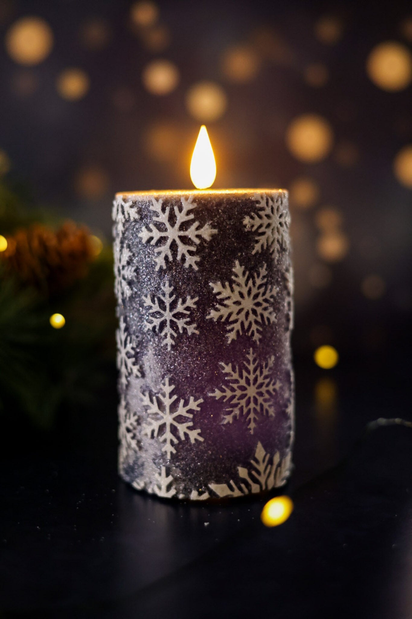 Vintage Blue 5" Snowflake LED Pillar Candle - Whiskey Skies - WT COLLECTION