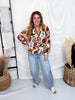 Vintage Inspired Floral Print Button Front Top In Ivory - Whiskey Skies - ODDI