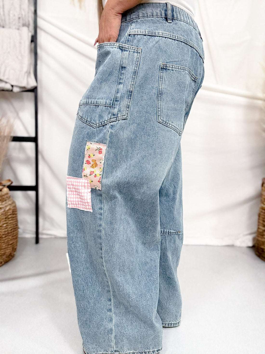 Vintage Patchwork Barrel Leg Jeans - Whiskey Skies - J.NNA