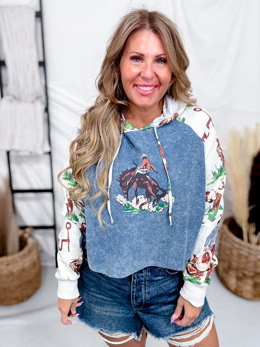 Vintage Ranch Denim Hoodie - Whiskey Skies - 2 FLY CO.