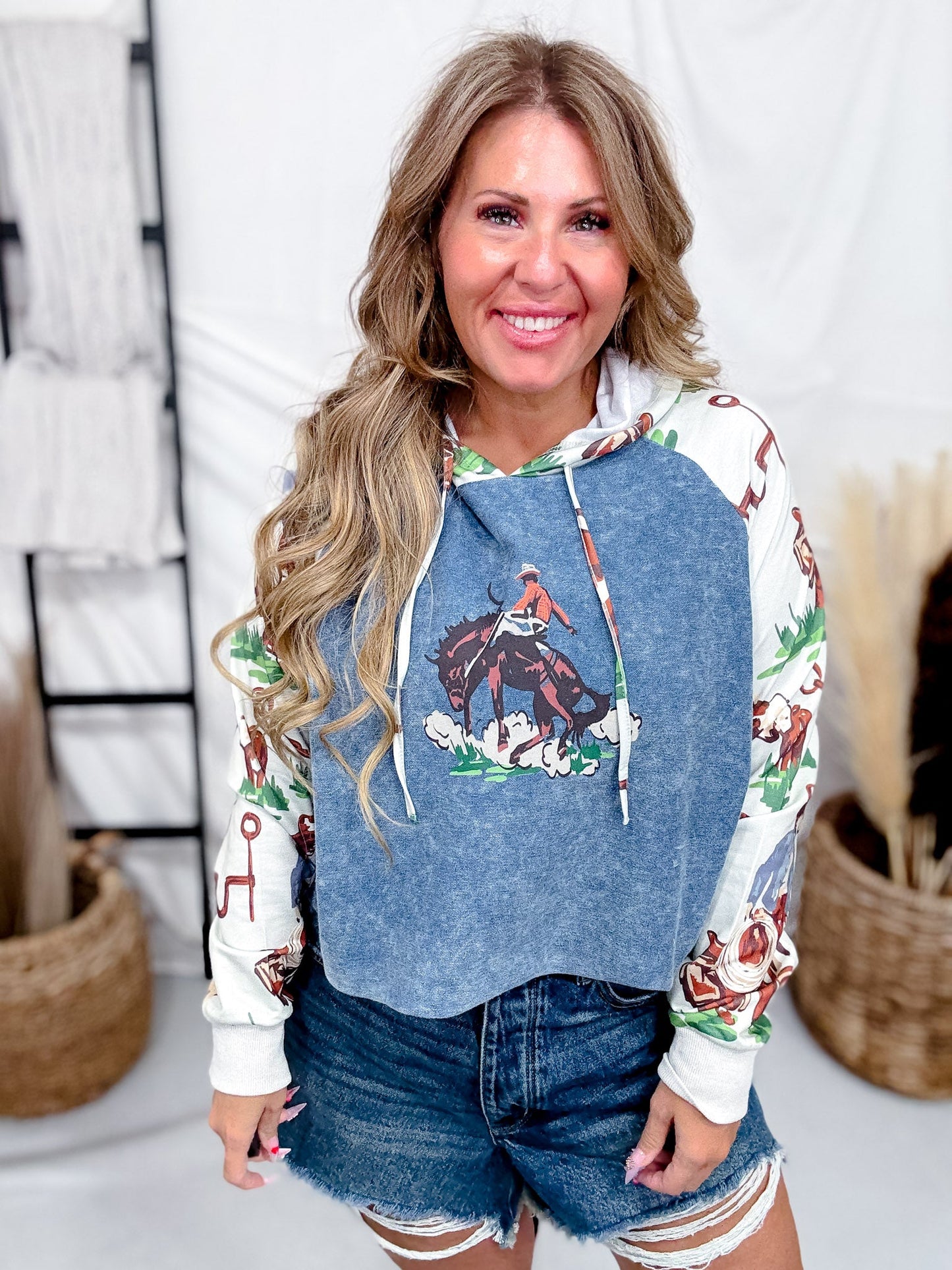 Vintage Ranch Denim Hoodie - Whiskey Skies - 2 FLY CO.