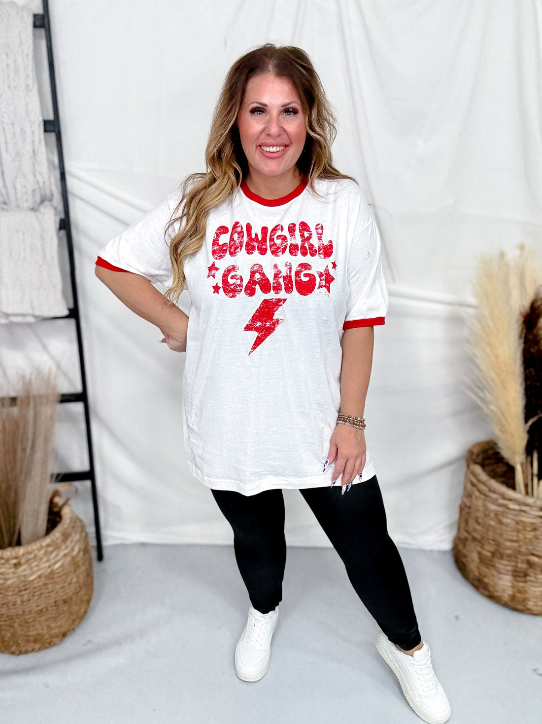 Vintage Ringer Short Sleeve "Cowgirl Gang" White T-Shirt - Whiskey Skies - COUNTRY DEEP