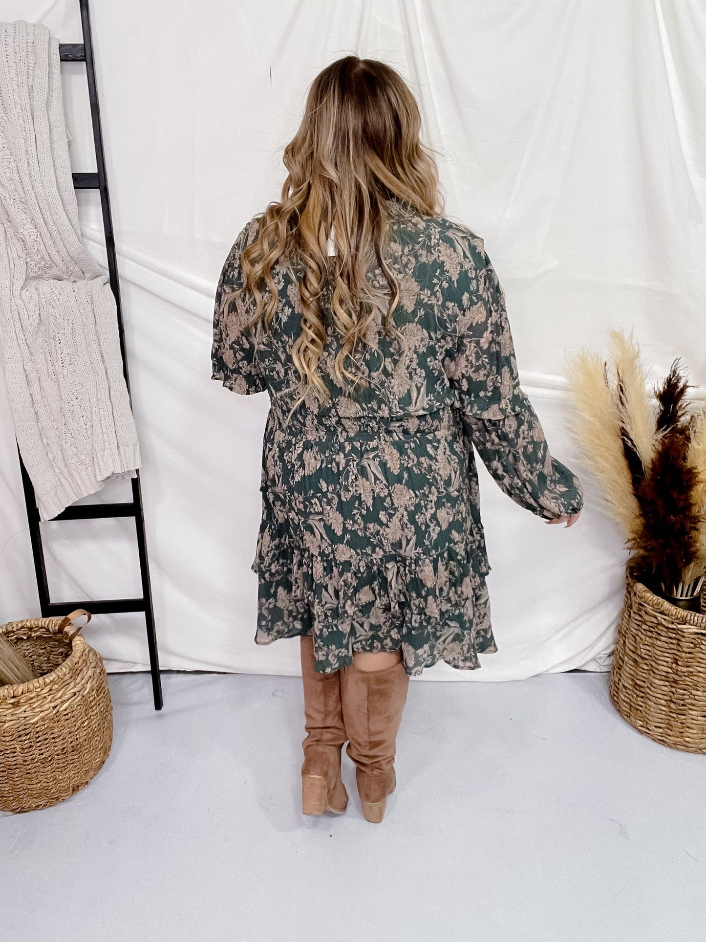 Vintage Smocked Neckline Pleated Green Dress - Whiskey Skies - HAYDEN