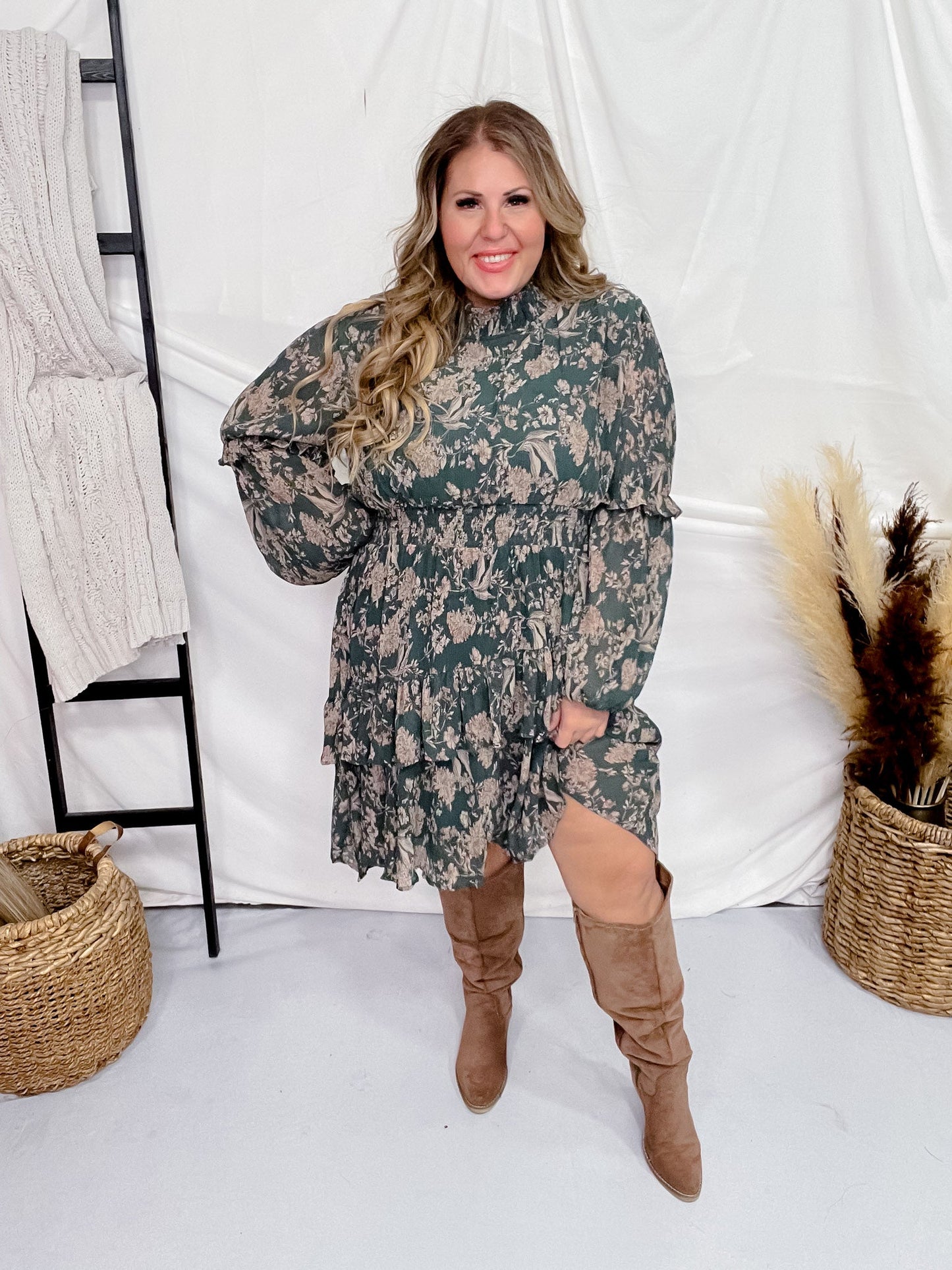 Vintage Smocked Neckline Pleated Green Dress - Whiskey Skies - HAYDEN
