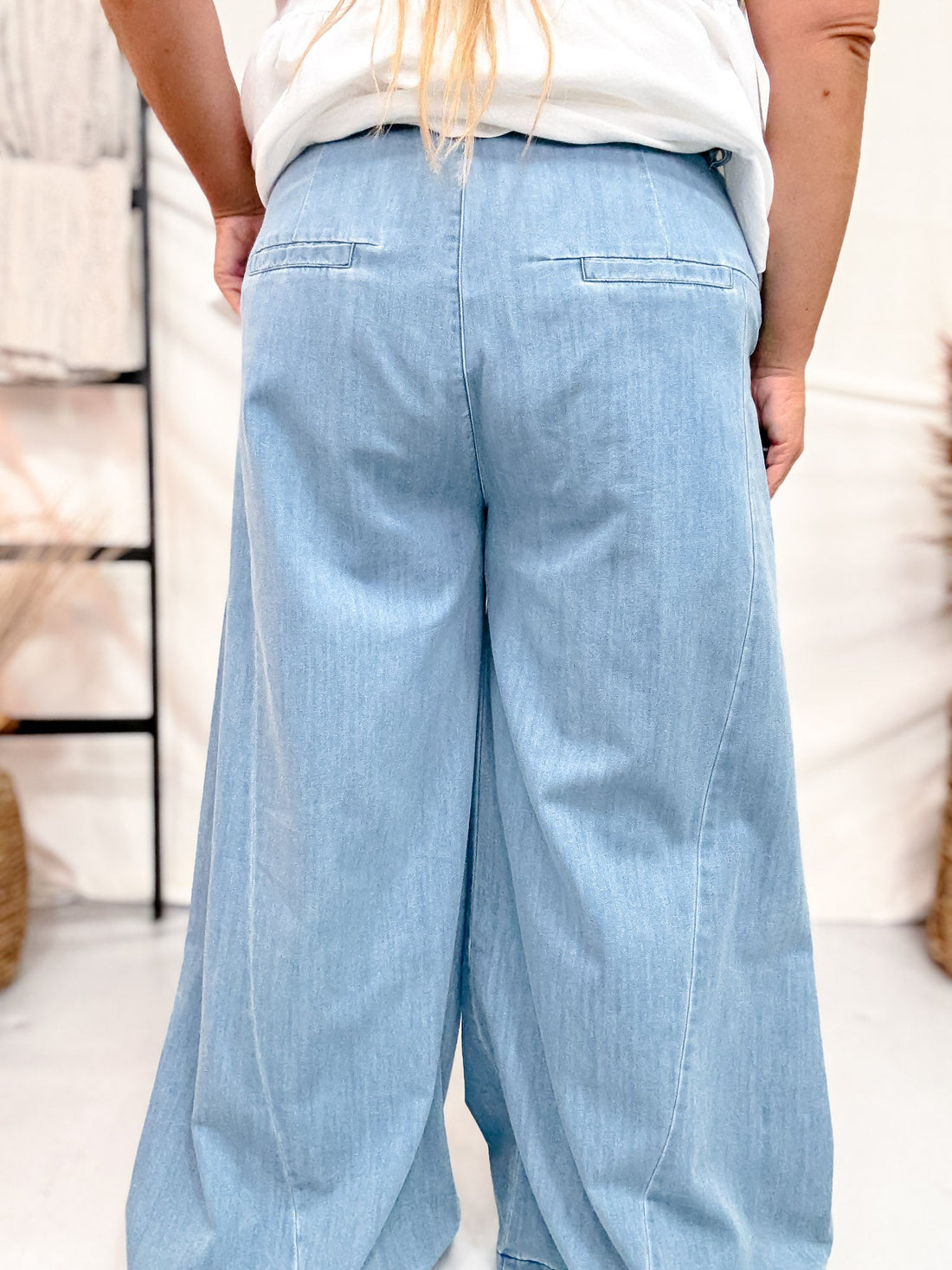 Vintage Washed American Flag & USA Patch Wide Chambray Pants - Whiskey Skies - BIBI