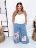 Vintage Washed American Flag & USA Patch Wide Chambray Pants - Whiskey Skies - BIBI