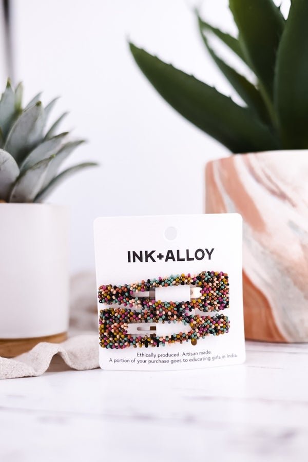 Violet Confetti Beaded Snap Hair Clip Muted Rainbow - Whiskey Skies - INK+ALLOY