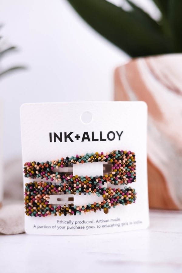 Violet Confetti Beaded Snap Hair Clip Muted Rainbow - Whiskey Skies - INK+ALLOY