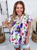 Violet Garden Floral Printed Blouse W/ Short Ruffle Trim Sleeves - Whiskey Skies - ODDI