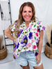 Violet Garden Floral Printed Blouse W/ Short Ruffle Trim Sleeves - Whiskey Skies - ODDI