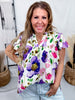 Violet Garden Floral Printed Blouse W/ Short Ruffle Trim Sleeves - Whiskey Skies - ODDI