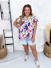 Violet Garden Floral Printed Blouse W/ Short Ruffle Trim Sleeves - Whiskey Skies - ODDI
