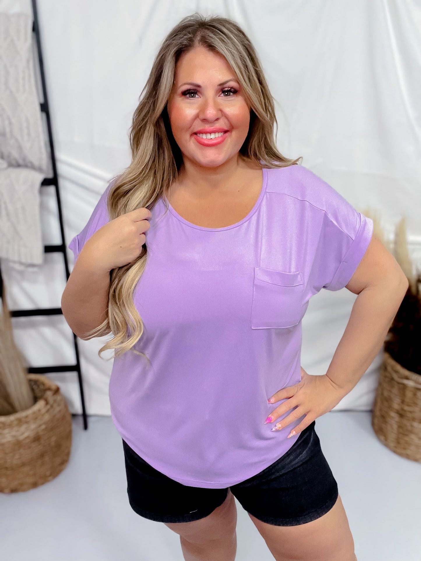 Violet Rolled Sleeve Pocket Tee - Whiskey Skies - SEW IN LOVE