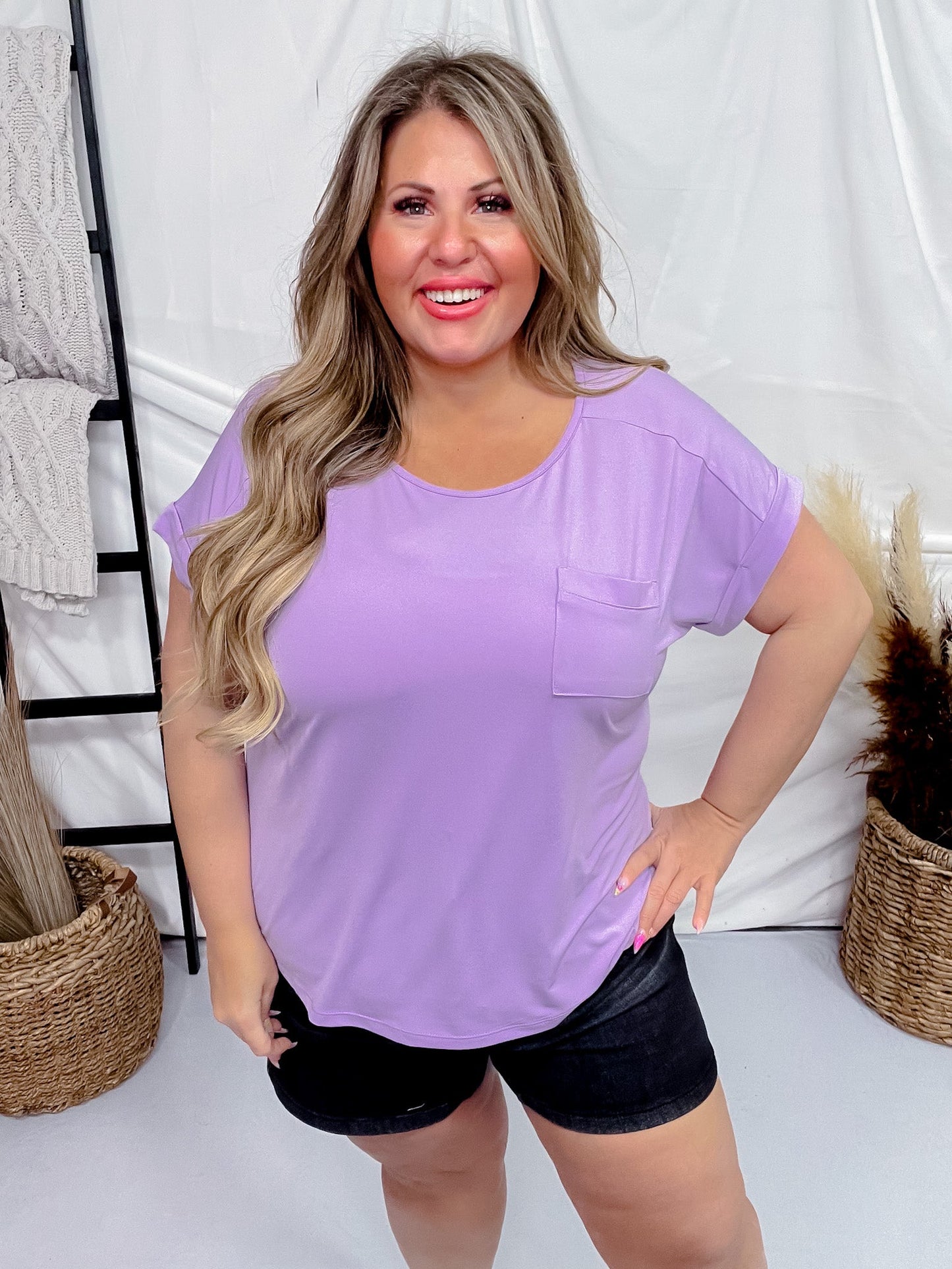 Violet Rolled Sleeve Pocket Tee - Whiskey Skies - SEW IN LOVE