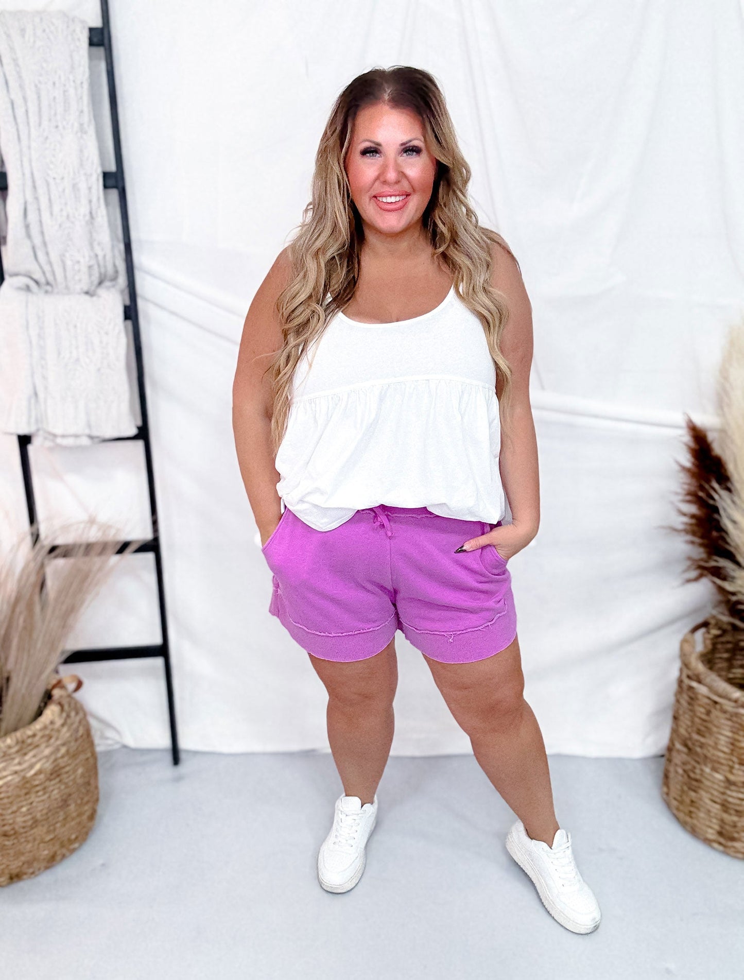 Vivid Orchid French Terry Stevie Shorts - Whiskey Skies - MICHELLE MAE