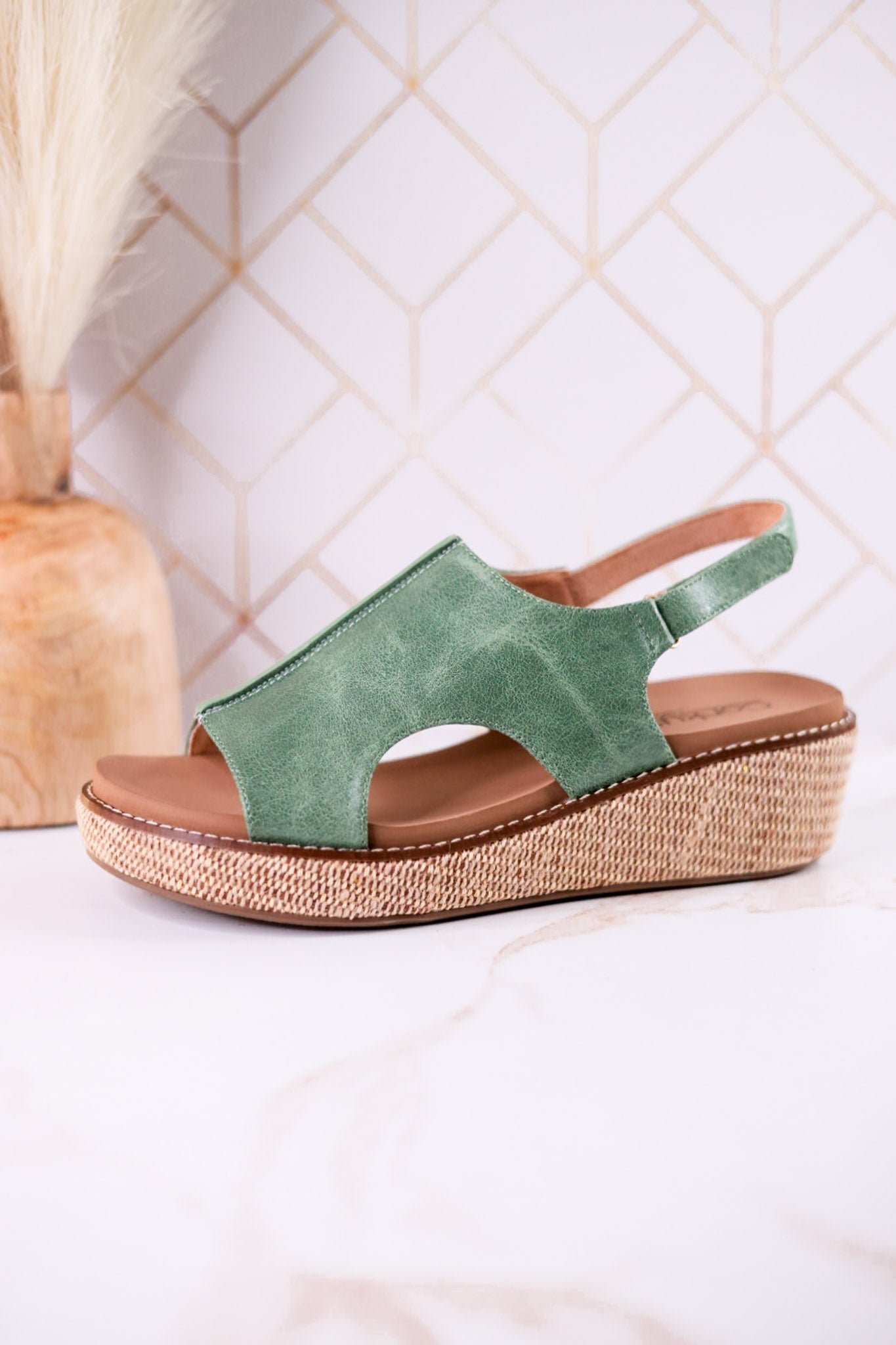 Volta II Leaf Green Wedge Sandals - Whiskey Skies - CORKYS FOOTWEAR