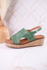 Volta II Leaf Green Wedge Sandals - Whiskey Skies - CORKYS FOOTWEAR