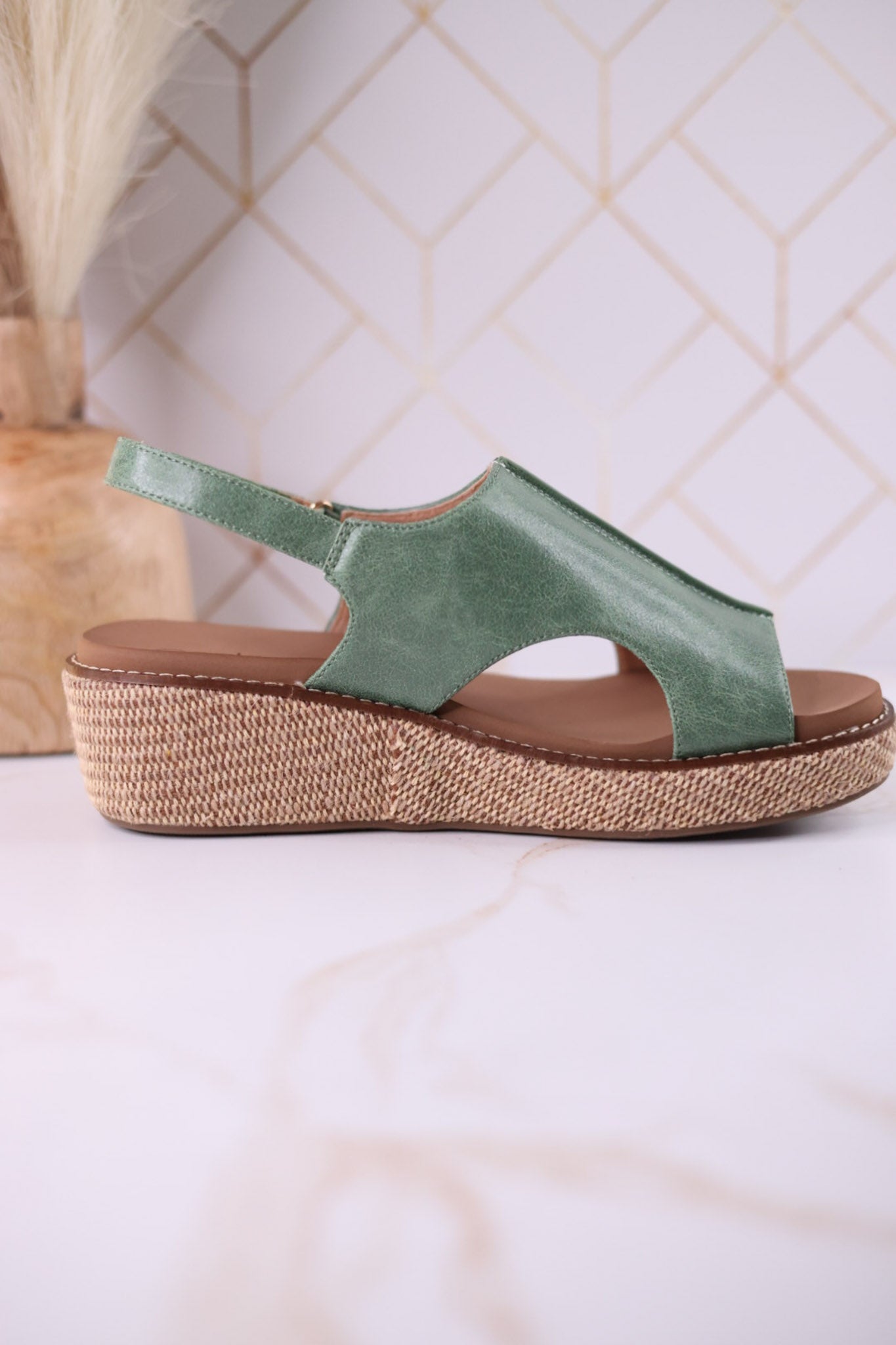 Volta II Leaf Green Wedge Sandals - Whiskey Skies - CORKYS FOOTWEAR
