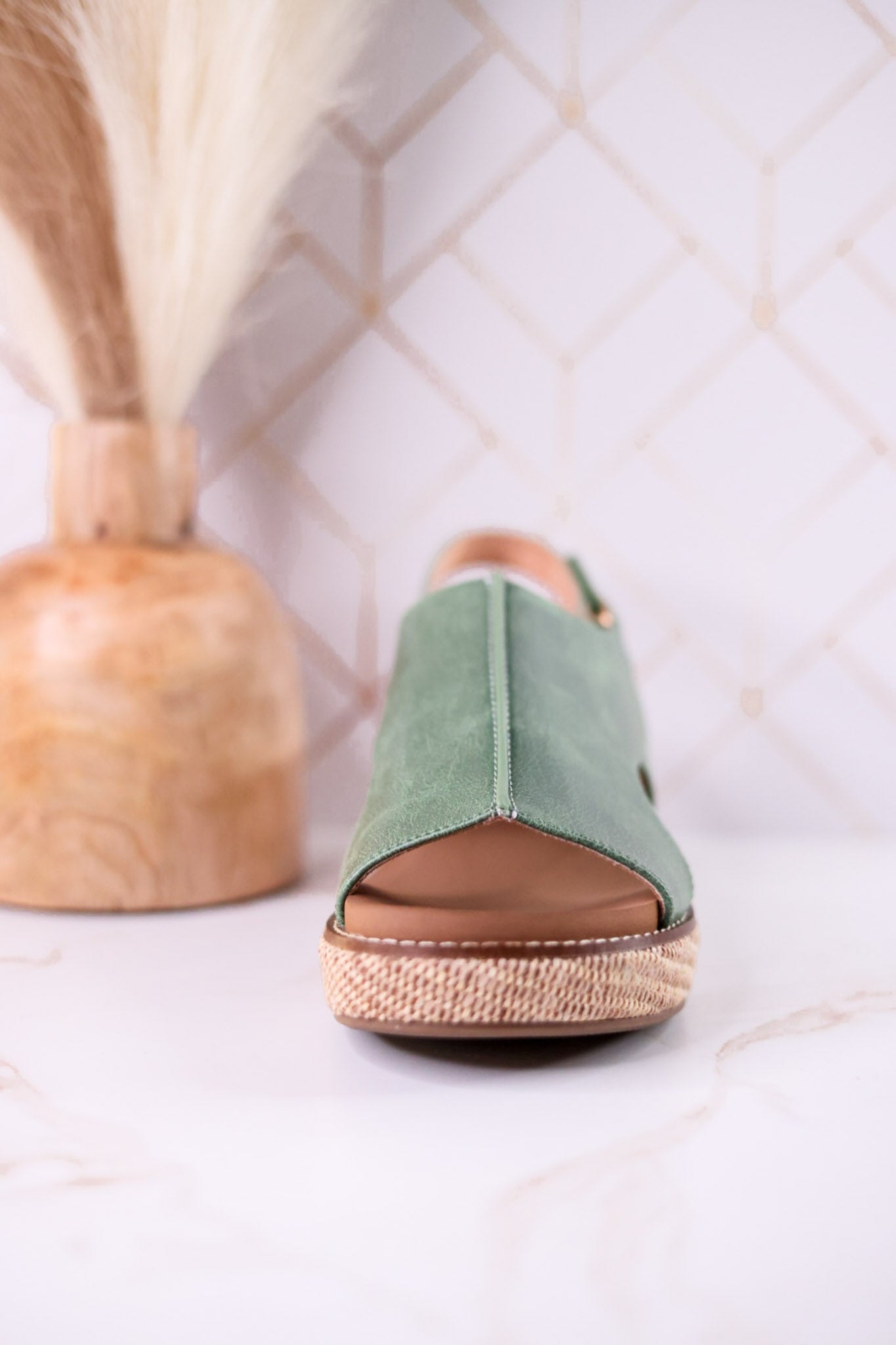 Volta II Leaf Green Wedge Sandals - Whiskey Skies - CORKYS FOOTWEAR