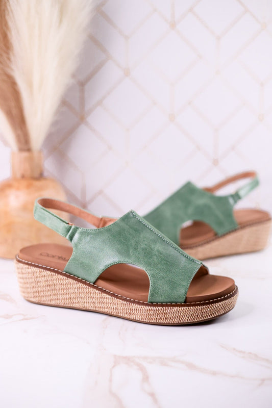 Volta II Leaf Green Wedge Sandals - Whiskey Skies - CORKYS FOOTWEAR