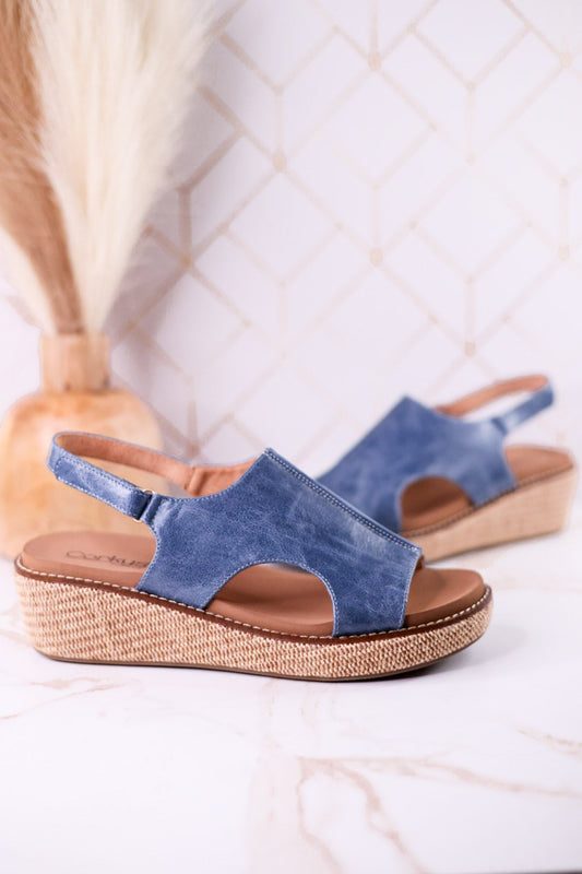Volta II Ocean Blue Wedge Sandals - Whiskey Skies - CORKYS FOOTWEAR