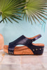 Volta Navy Wedge Sandals with Stud Accents - Whiskey Skies - CORKYS FOOTWEAR