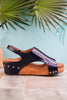 Volta Navy Wedge Sandals with Stud Accents - Whiskey Skies - CORKYS FOOTWEAR