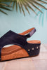 Volta Navy Wedge Sandals with Stud Accents - Whiskey Skies - CORKYS FOOTWEAR