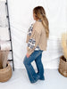 Waffle Knit Hi - Low Midi Hoodie With Plaid Accents - Whiskey Skies - POL CLOTHING INC.